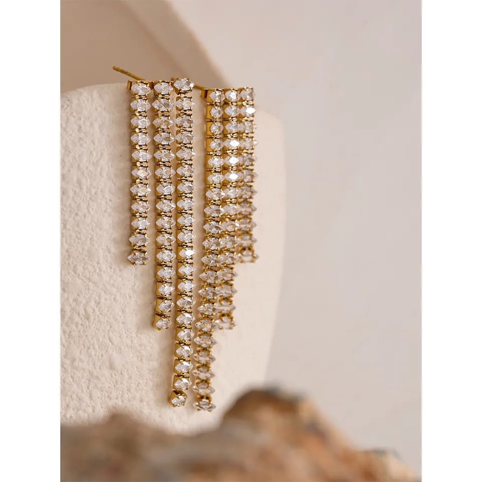 Golden Zircon Tassel Drop Earrings