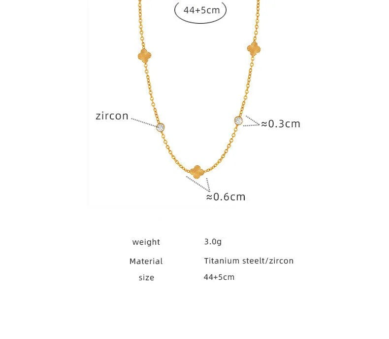 316L Stainless Steel Inlaid Zircon Flowers Necklace
