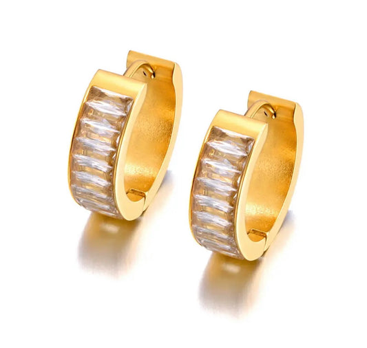 Gold Baguette Zirconia Hoops
