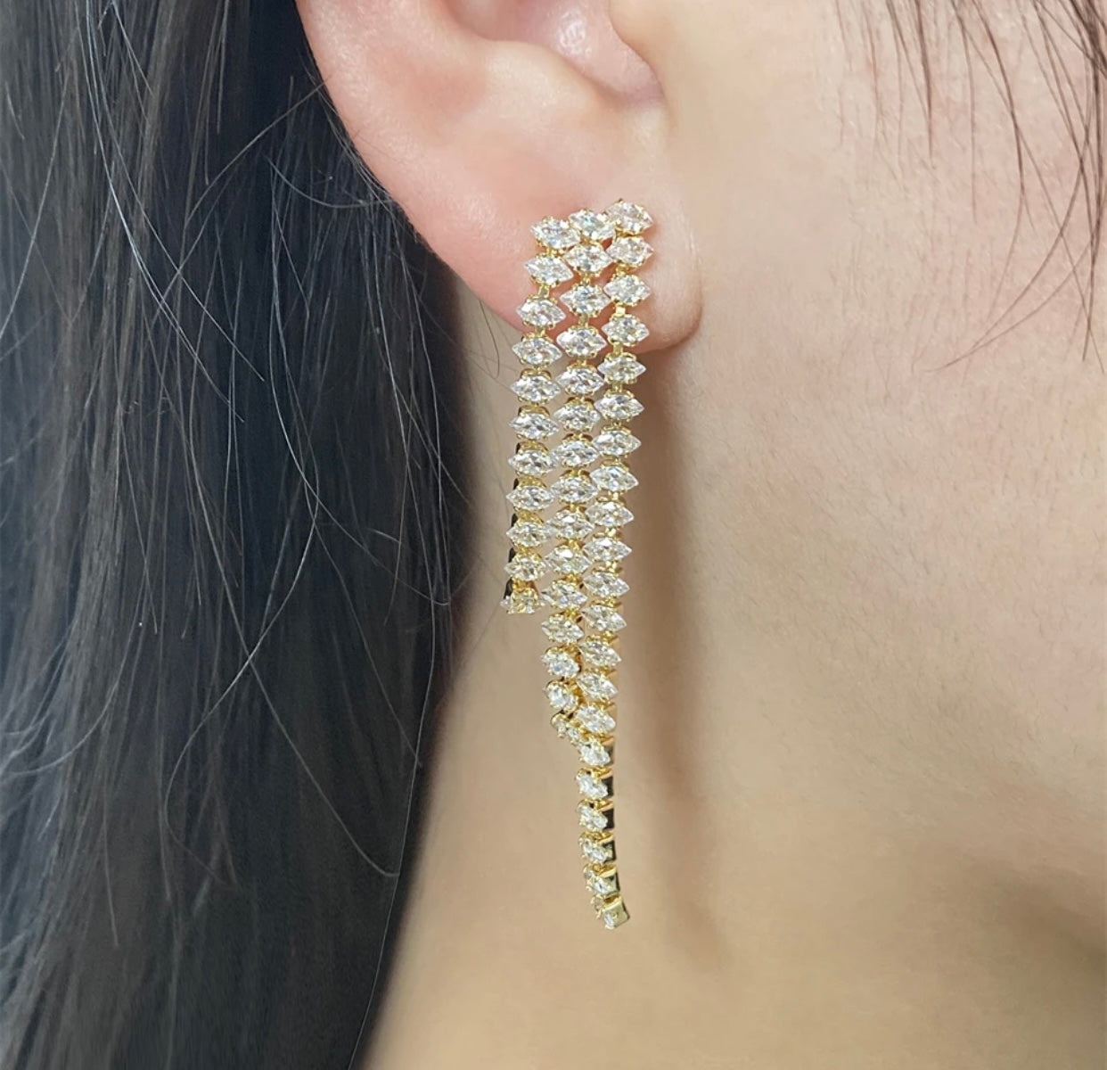 Golden Zircon Tassel Drop Earrings