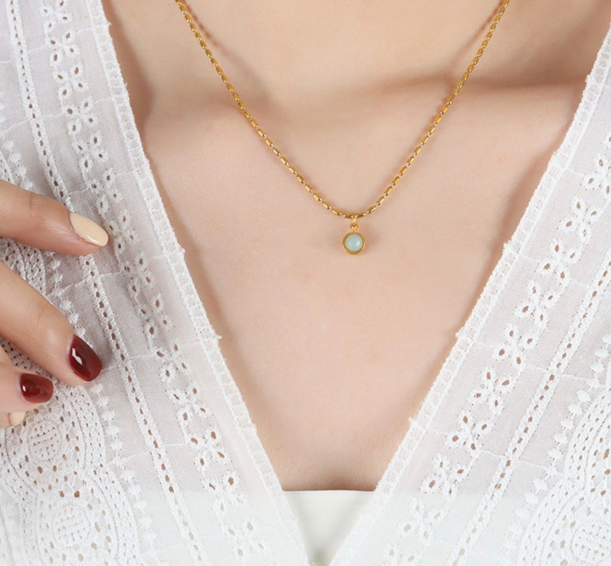 Vintage Natural Stone Beads Chain Necklace