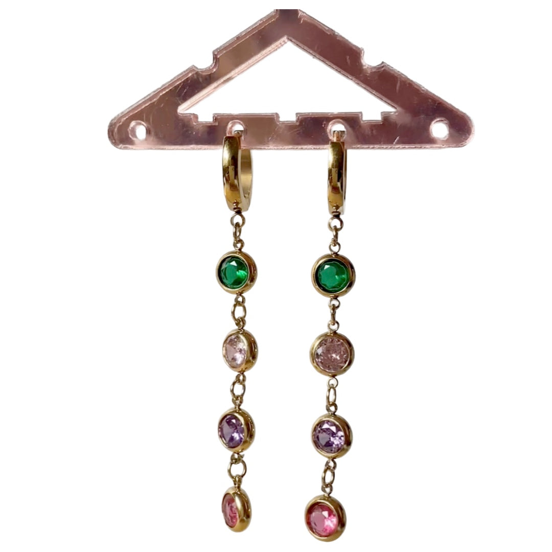 Multi Zircon Tassel Drop Earrings